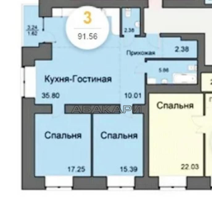 3к квартира Линейная ул., 122 2/23 - 91кв | 55000 | аренда в Красноярске фото 2